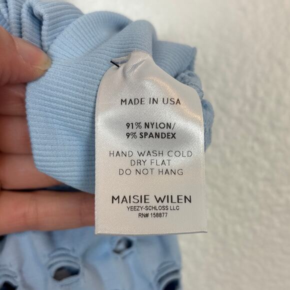 Maisie Wilen Perforated Seamless Knit Stretch Rare Baby Blue Leggings One Size - Picture 5 of 6
